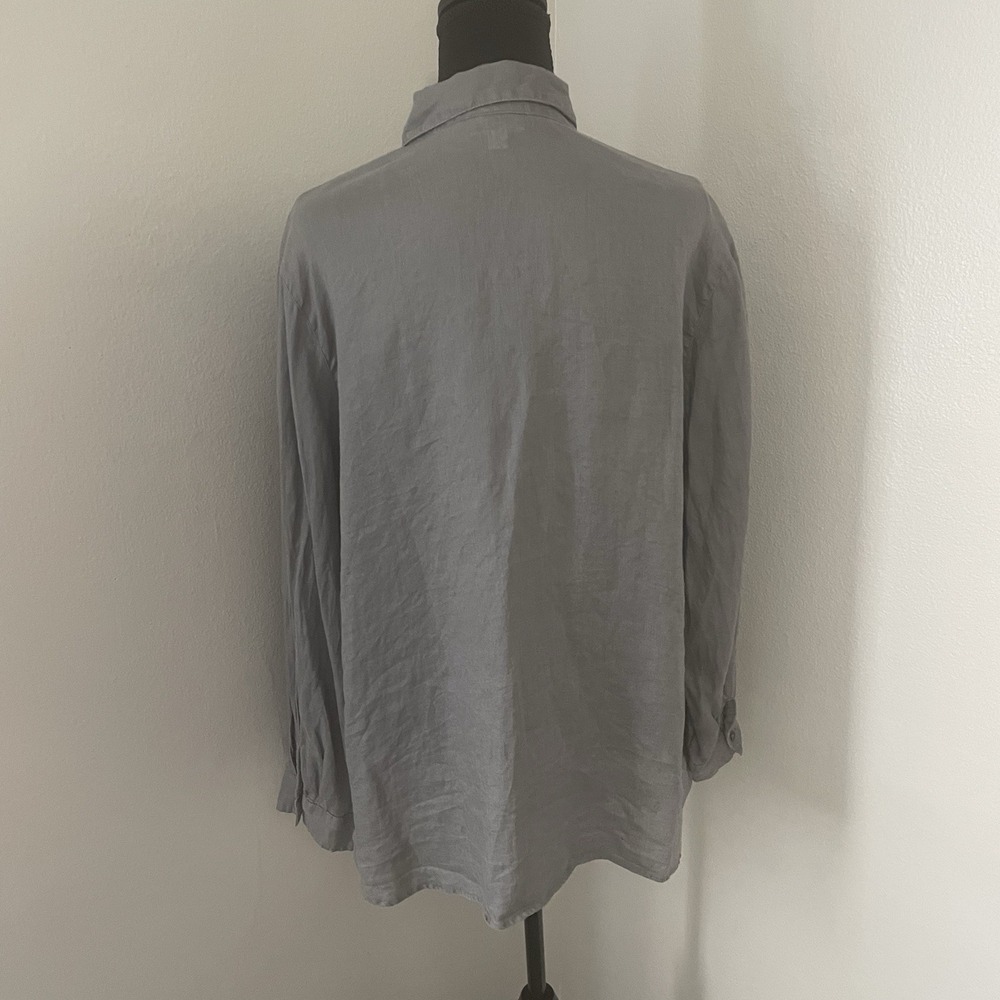 J. JILL LOVE LINEN Womens Sz L Gray Button Up Long Sleeve Shirt Top Coastal - Picture 3 of 6